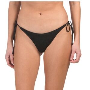 NWT L*space crinkle stretch black Lily string bikini bottoms, adjustable.
